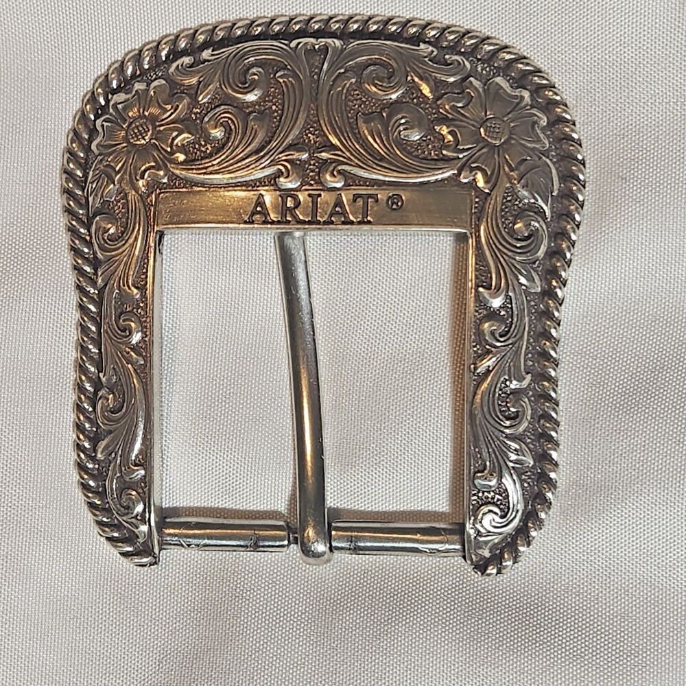 Ariat 2007 Limited Edition Western Belt Buckle Silver Tone Floral Engraved